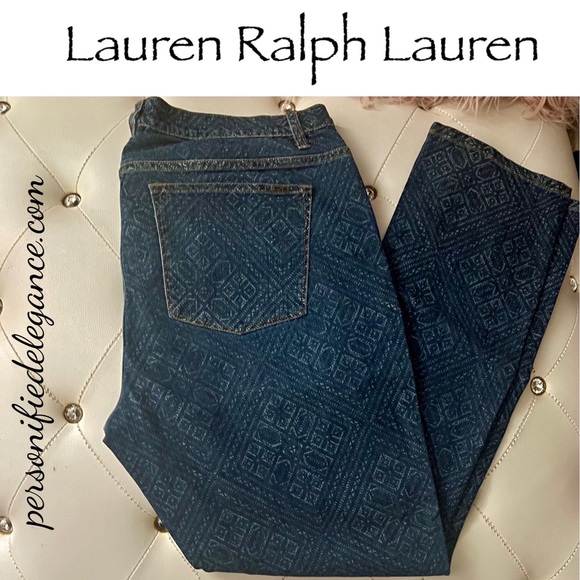 Lauren Ralph Lauren Blue Diamond Print Modern Skinny Medium Wash Size 16 - Picture 1 of 14